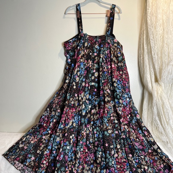 Anthropologie Floral Organdy Tiered Embellished Sequins Midi Dress 2x - Picture 9 of 13